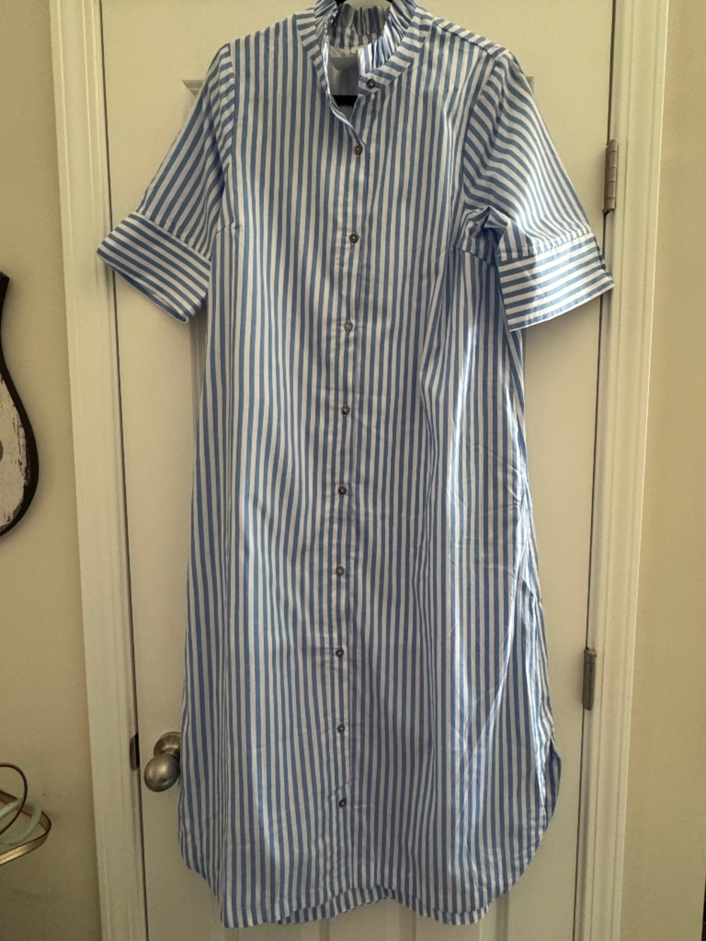 entro Blue and White Striped Midi Shirt Dress